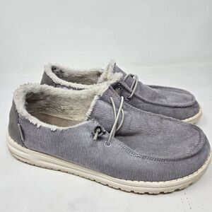 HEY DUDE Wendy Corduroy Gray Slip On Loafers Shoes Women’s Size 9 Lined